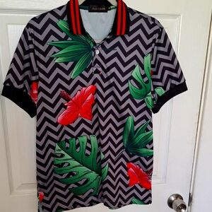 Designer Men's Black and Green Patterned Shirt